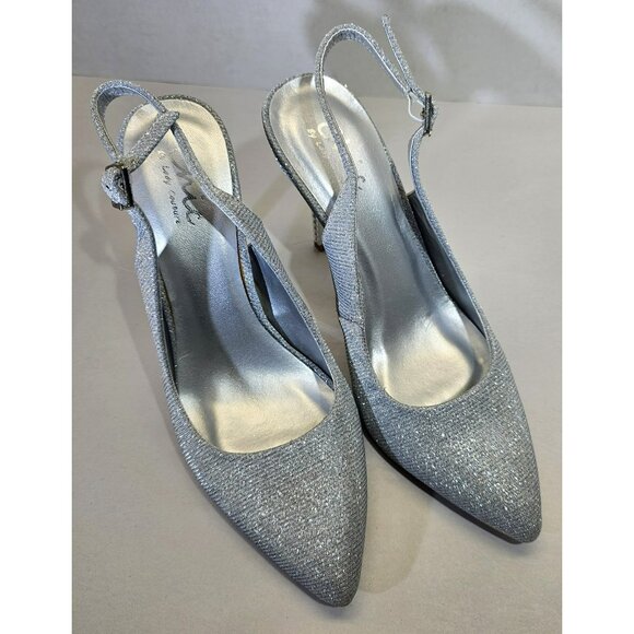 Chic By Lady Couture Doll Silver Shimmer Pointed Toe Slingback Kitten Heels Sz7 - Picture 5 of 16